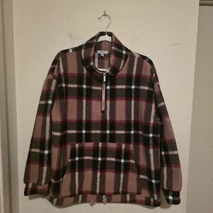 Como Blu Plaid Fleece 1/4 Zip Mock Neck Pullover Sweater Pockets Women 1X